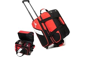 MARITTON Bowling Bag with Wheels Double Roller 2 Ball Bowling Separate Shoe Compartment and Oversized Accessory Pocket, 36.6" Extendable Handle.