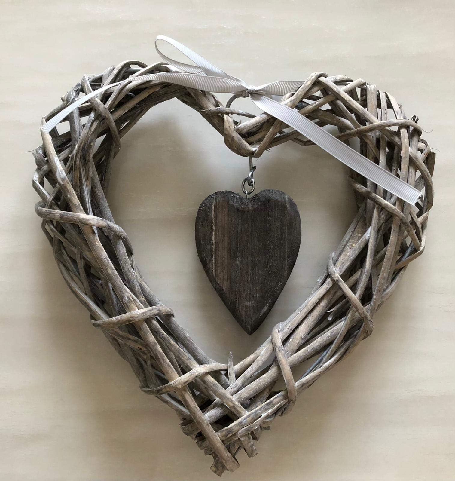 Vintage Maison Hanging Natural Dark Wicker Hearts Large&Small Shabby Chic Willow Home Wedding