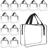 GEMLORD 12 Pieces Large Clear Cosmetic Organizer Makeup Bag, Clear PVC Travel Toiletry Bags with Zipper and Handle, Plastic Tote Bags for Beach, Traveling, Shopping, Storage