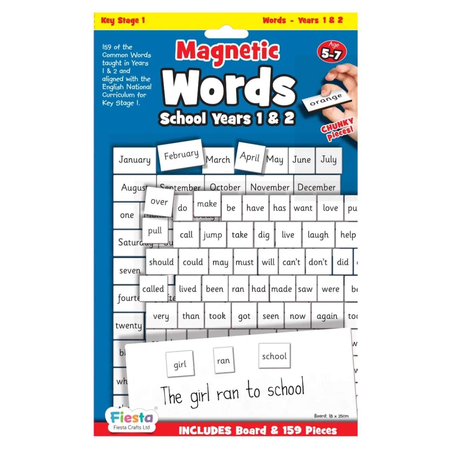 Magnetic Words Years 1 & 2 by Fiesta Crafts - Learning Resources - 160 word pieces & Magnetic Board - Early Development & Learning Toy. Ages 5+