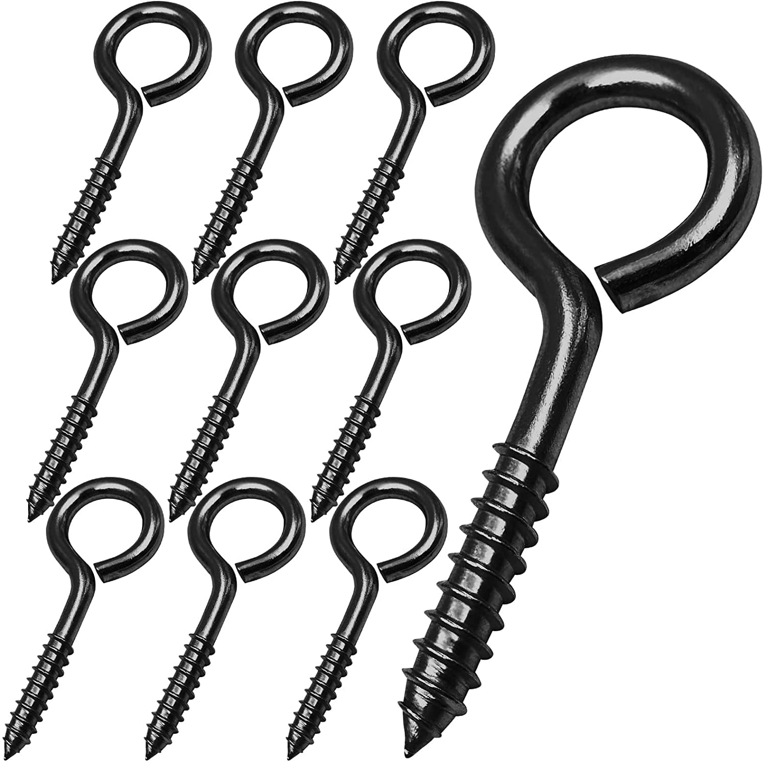 10PCS 2.5 Inch Stainless Steel Eye Bolts, Black Eye Hooks for Wood, Anti-Rust Self Tapping Eyelet Screws for Securing Cables Wires, Sturdy Hanging Hooks for Indoor & Outdoor Use