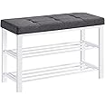 SONGMICS Shoe Bench, Storage Bench, Entryway Bench with Cushion, Shoe Shelf with Seat, Space-Saving, Modern Style, for Living Room, Bedroom, Hallway, Dark Gray and Cloud White ULBS057W01