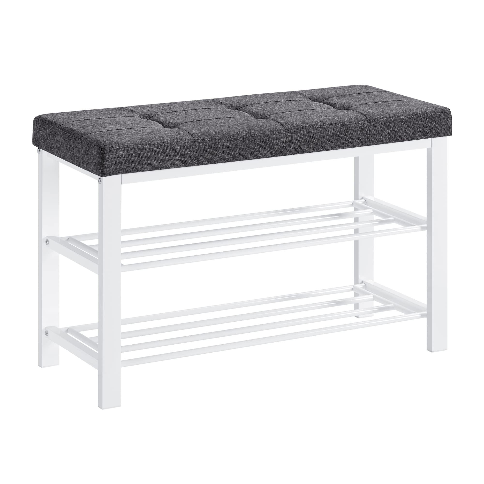 SONGMICS Shoe Bench, Storage Bench, Entryway Bench with Cushion, Shoe Shelf with Seat, Space-Saving, Modern Style, for Living Room, Bedroom, Hallway, Dark Gray and Cloud White ULBS057W01 Image