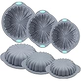 Jasybo 3-Piece Silicone Round Cake Pan Set, Metal-Frame Non-Stick Baking Trays, Jelly Molds, Non-Stick Grooved Cake Molds, Suitable for Breads, Meat Patties, Cakes, 5/7/9 Cups, Light Gray