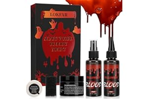 DATANSUN 6 IN 1 Fake Blood Kit，Fake Blood 1.69oz X2 + Coagulated Blood 1.41oz+Spray Head+Dripping Head+Soap+Sponge【Washable】【Realistic Effect】【Skin Friendly】Professional Fake Blood Makeup Kit，Fresh+Dark