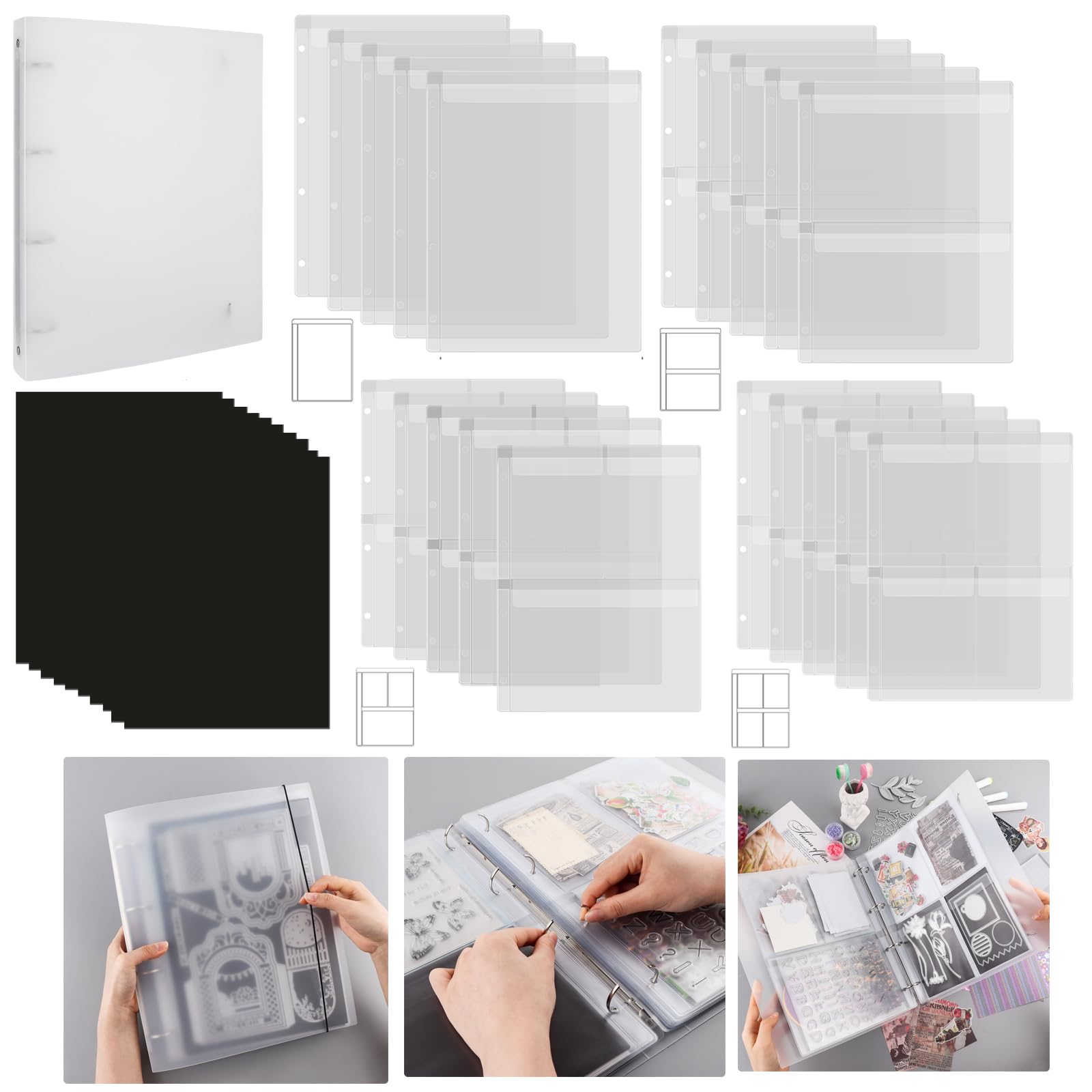 Briartw A4 Die Storage Book Binder,10 A4 Magnet Sheets and 20 Inserts Set,Inserts with One,Two,Three,Four Pockets for Storage Craft Supplies,Cardstock,Sticker,Stamp,Cutting Dies,Stencil