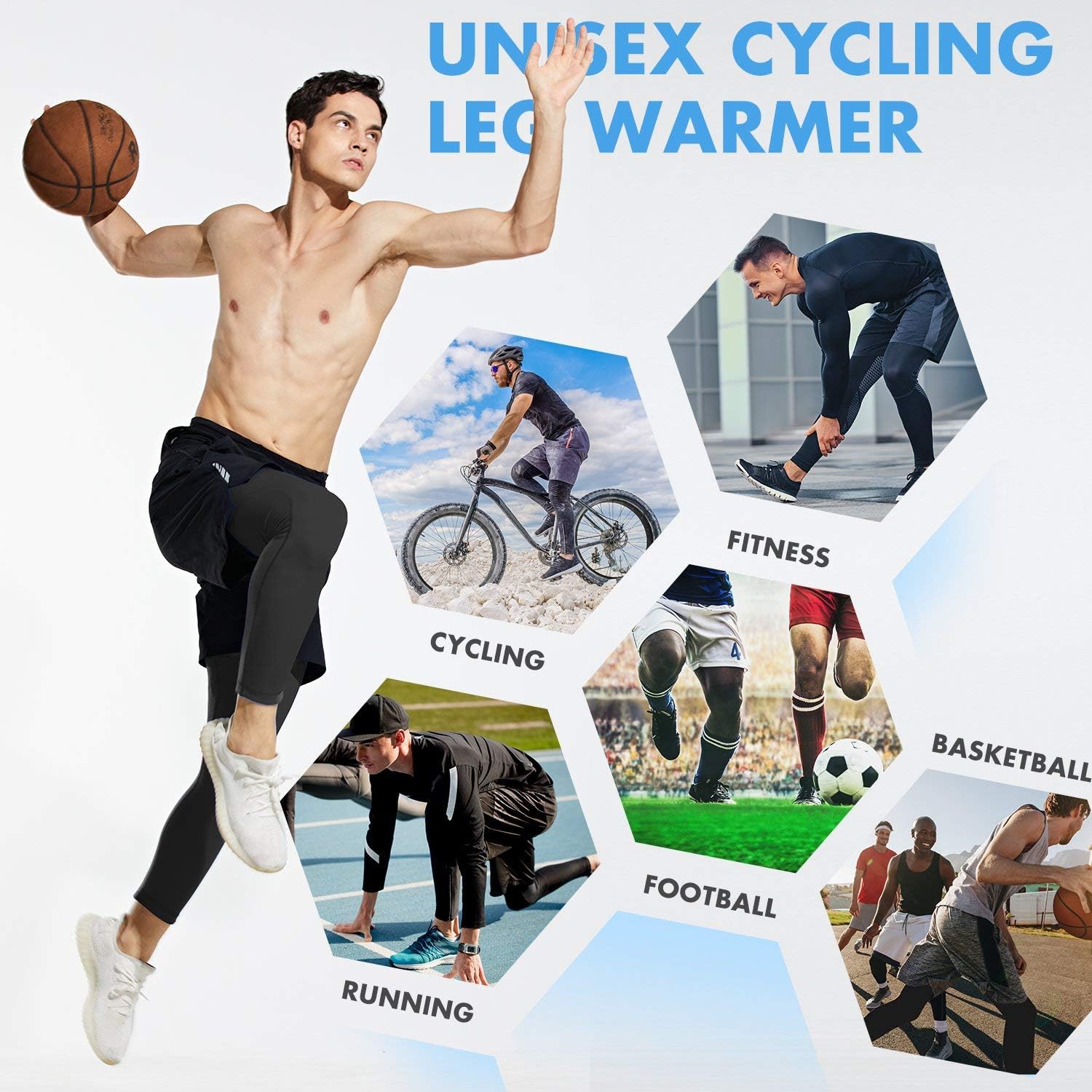 BALEAF Cycling Leg Warmer for Men Knee Full Sleeve Compression UV Protection: Clothing