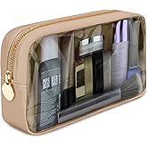 DANCOUR Clear Makeup Bag, Beige Mini Makeup Bag for Purse, Small Clear Cosmetic Bag, Pouch Organizer, Travel Cosmetic Case, Mini Pouch for Purse, Beige