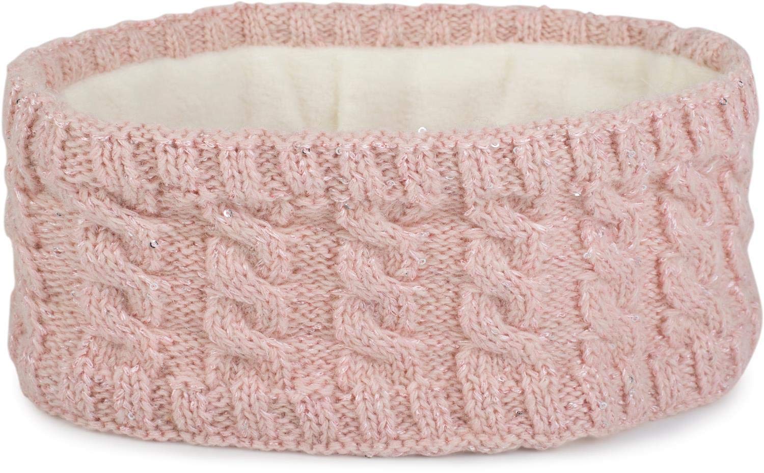 styleBREAKER women knit headband with plait pattern and sequins, fleece lining, hairband, headband, women 04026028, color:Rose