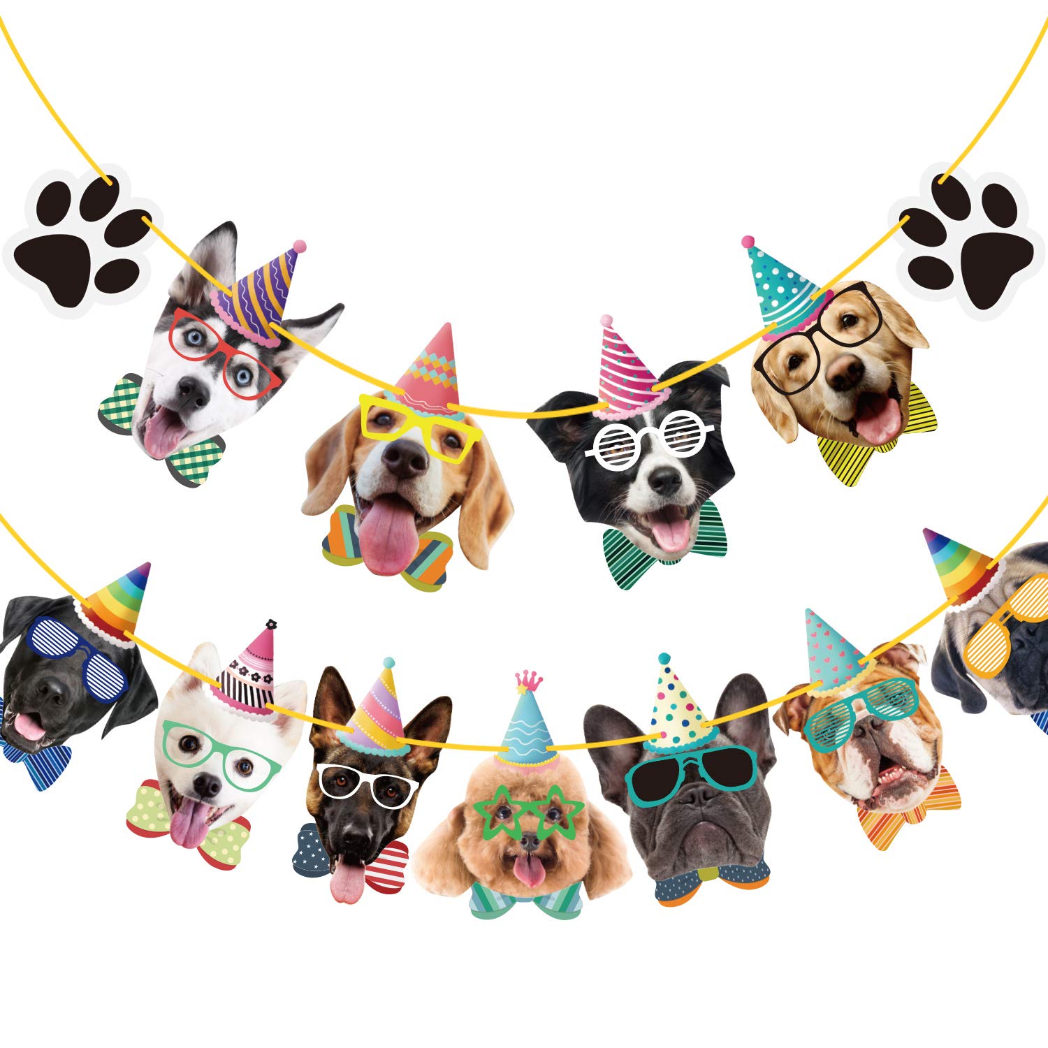 Duufin Dog Birthday Banner Dog Faces Claws Garland with Ropes for Baby Shower Theme Party Bunting Decoration Party Supplies