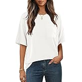 MEROKEETY Women's Summer Short Sleeve Tops Oversized Crewneck Textured Blouse Casual Basic Tunic Tee