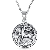 Astrology Horoscope Disc Medallion Pendant Zodiac Necklace For Men Women Antiqued .925 Sterling Silver All Constellation