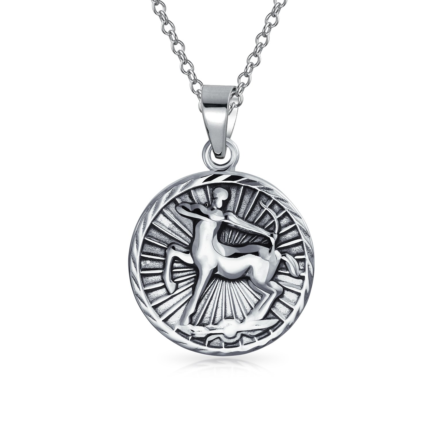 Bling Jewelry Sagittarius Zodiac Sign Astrology Horoscope Round Medallion Pendant For Men Women Necklace Antiqued Sterling Silver — image 1