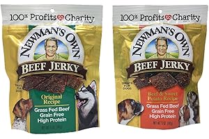 Newman's Own Beef Jerky 2 Set Treats for Dogs, Bundle of 2 Flavors, Original Recipe and Beef & Sweet Potato Recipe, 5oz Each