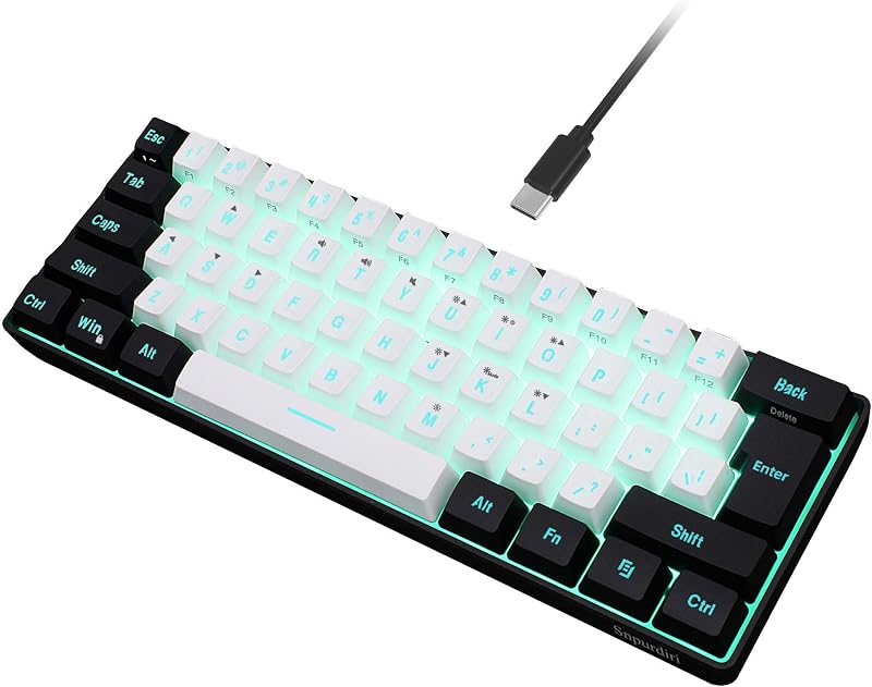 Snpurdiri 60% Wired Gaming Keyboard RGB Backlit Ultra-Compact Black White