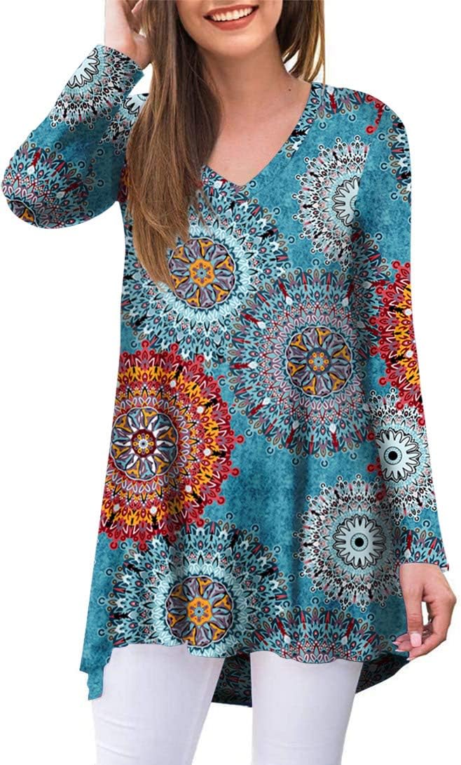 POPYOUNG Women's Fall Long Sleeve Tunic Tops for Leggings V-Neck Casual Blouse T-Shirt