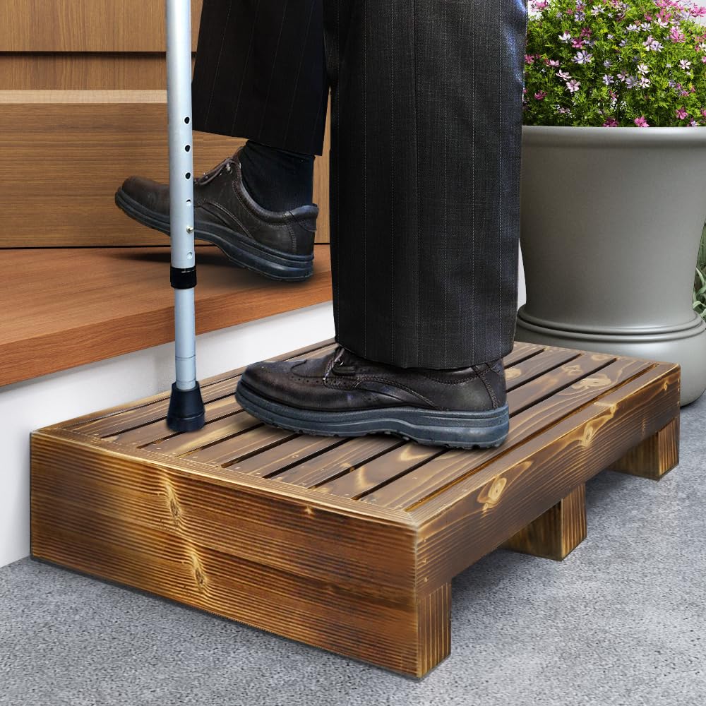 Natural Wood Instant Height Non Slip Outdoor Step Half Step Instantly Reduces Height of doorsteps. Mobility Aid.