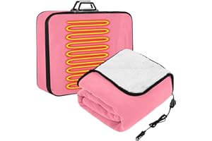 Riakrum 12v Heated Car Blanket 58" x 43", 3 Heating Level Electric Heated Blanket Portable Throw with Temperature Controller Cigarette Lighter Socket for Truck Winter(Pink,Solid)