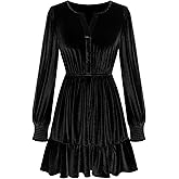 ZAFUL Womens Long Sleeve Velvet Dress 2025 Fall V Neck Holiday Cocktail Party Semi Formal Mini Dresses for Wedding Guest