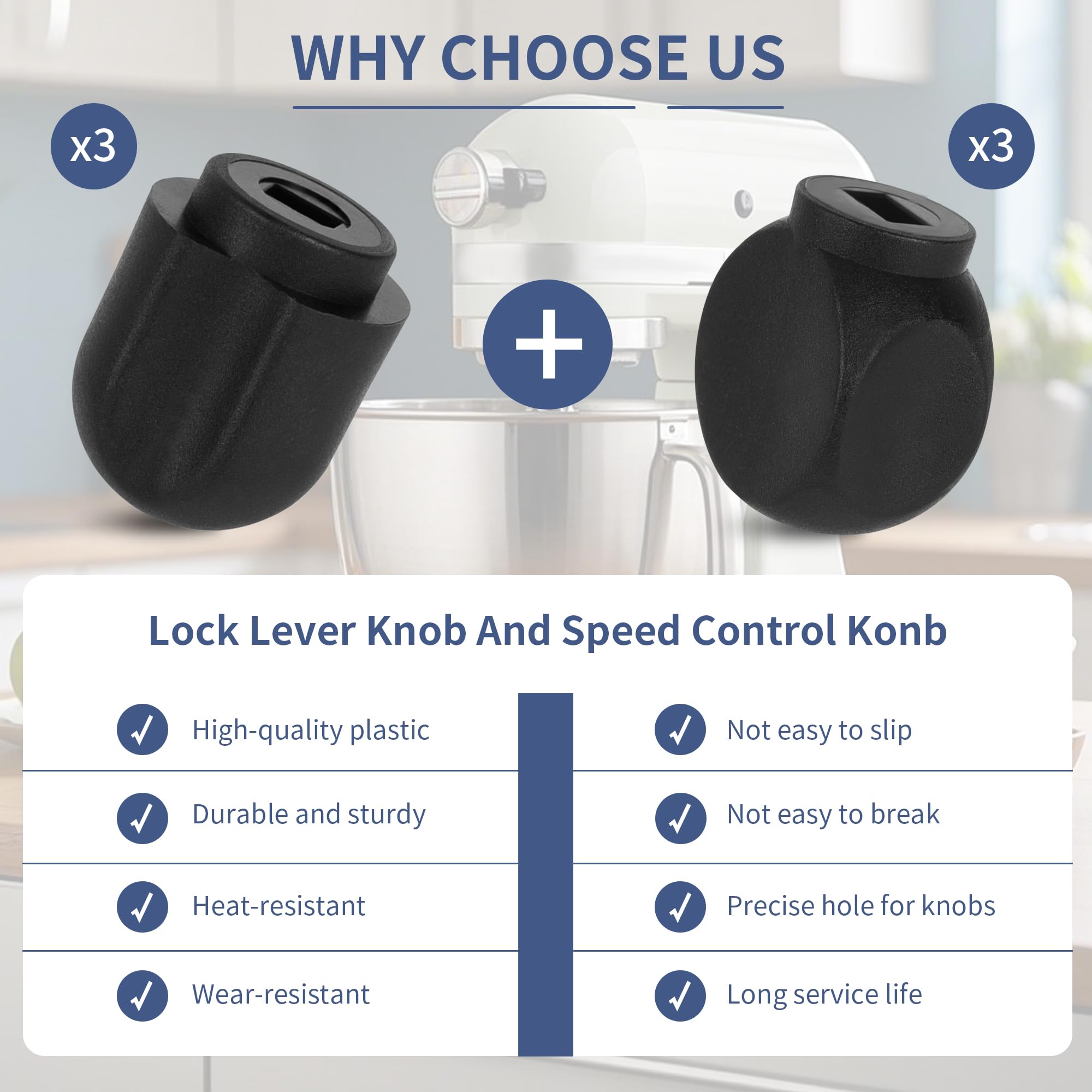 ETZ Speed Control Knob Replacement Part, Lock Lever Knob (3 Sets) for KitchenAid Stand Mixer 5QT, 6QT, K45, Tilt-Head Mixer K45 K45SS, KSM75, Bowl-Lift Mixer KD2661, KL26M, KP26M1