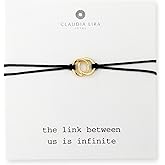 Gold Double Circle Link Charm Friendship Bracelets with Black Thread and Message Card, Perfect Jewelry Gift for Friend and Family, Adjustable Pull Thread Kindred Cord