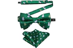 DiBanGu Boys Christmas Bowtie Set Silk Xmas Holiday Pre-tied Bowtie and pocket Square for Kids Festive Bow Tie with Gift Box