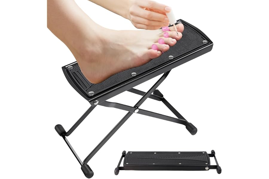 Pedicure Foot Rest, 6 Heights Adjustable Foot Stool, Metal Foldable Non-Slip Stand for Home and Salon Use Pedicure Station, Ideal Pedi Stool for Nail Tech or Guitar Foot Stool Black