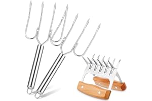 Sieral 4 Pcs Turkey Lifter Forks Meat Shredder Claws Fork Stainless Steel Turkey Fork Set Roaster Forks Meat Shredder Claws for Shredding Pulled Pork Roasted for Thanksgiving (Wooden,Practical)