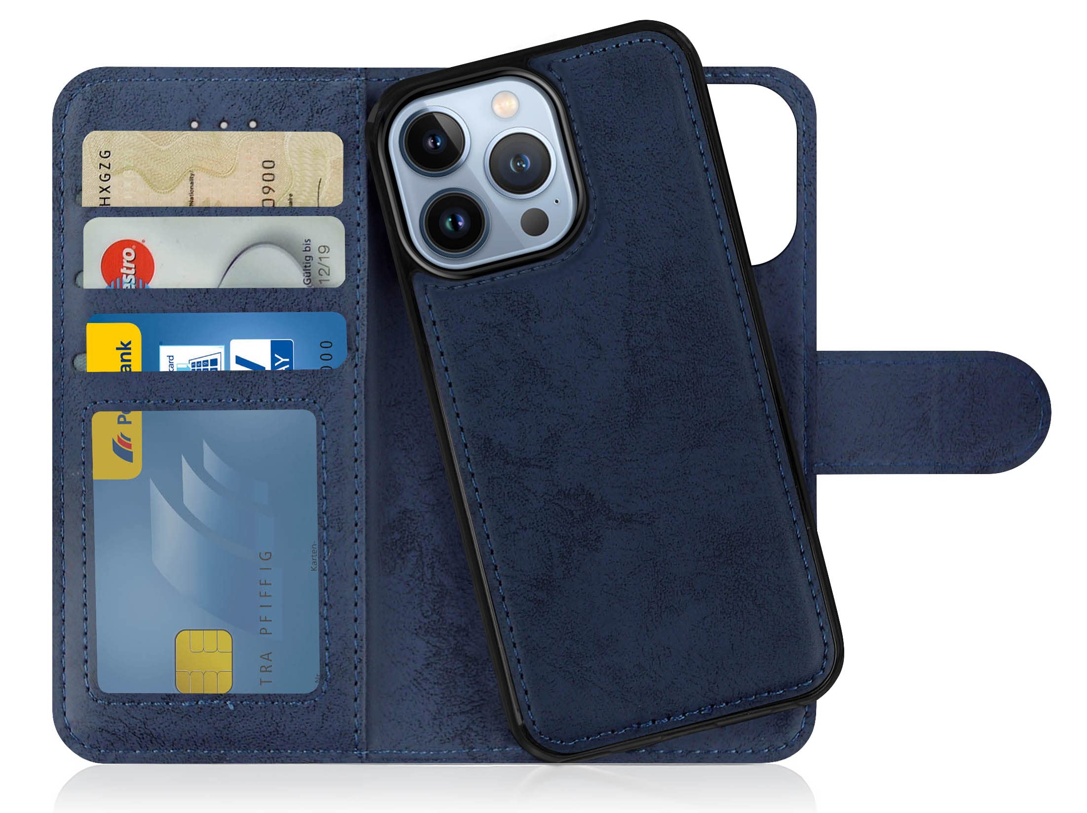 MyGadget Flip Case for iPhone 14 Pro - [ Removable Magnetic Cover ] - PU Leather Phone Case - [ Cover with Card Slot ] Protective Shell in Dark Blue — image 1