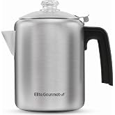 Elite Gourmet 8-Cup Stovetop Coffee Percolator, Clear Glass Brew Knob | Classic, Cool-Touch, Stainless Steel, EC008SS