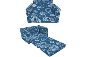 HÄN BABOS Hän Babos Kids Couch, 2-in-1 Convertible Sofa to Lounger, Comfy Flip-Out Couch Chair/Sleeper Bed for Toddler Boys and Girls (Blue-Balloon)