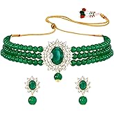 Aheli Gold Plated Kundan Beads Studded Choker Necklace & Drop Earrings Set Ethnic Traditional Jewelry Gift for Women