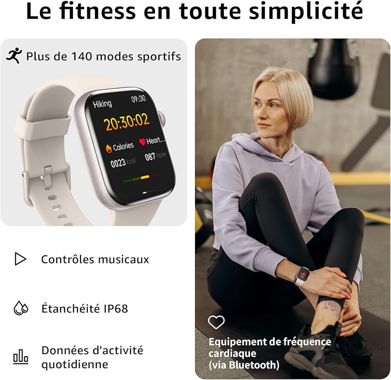 Montre Connectée Homme Femme avec Appels Bluetooth, Écran 1.85" HD Smartwatch Sport (140+ Modes), Cardiofréquencemètre, Moniteur de Sommeil, Étanche IP68 pour Android iOS