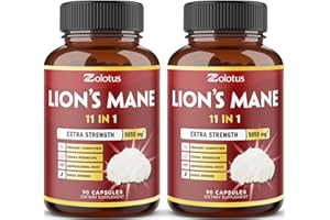 ZOLOTUS 5X Potency 2 Packs 90 Capsules Lions Mane Mushroom Supplement, 5050mg, 6 Month Supply with Cordeyceps, Reishi, Ashwagandha, Focus, Memory and Brain Support Supplement, Immune Support, Energy Pills