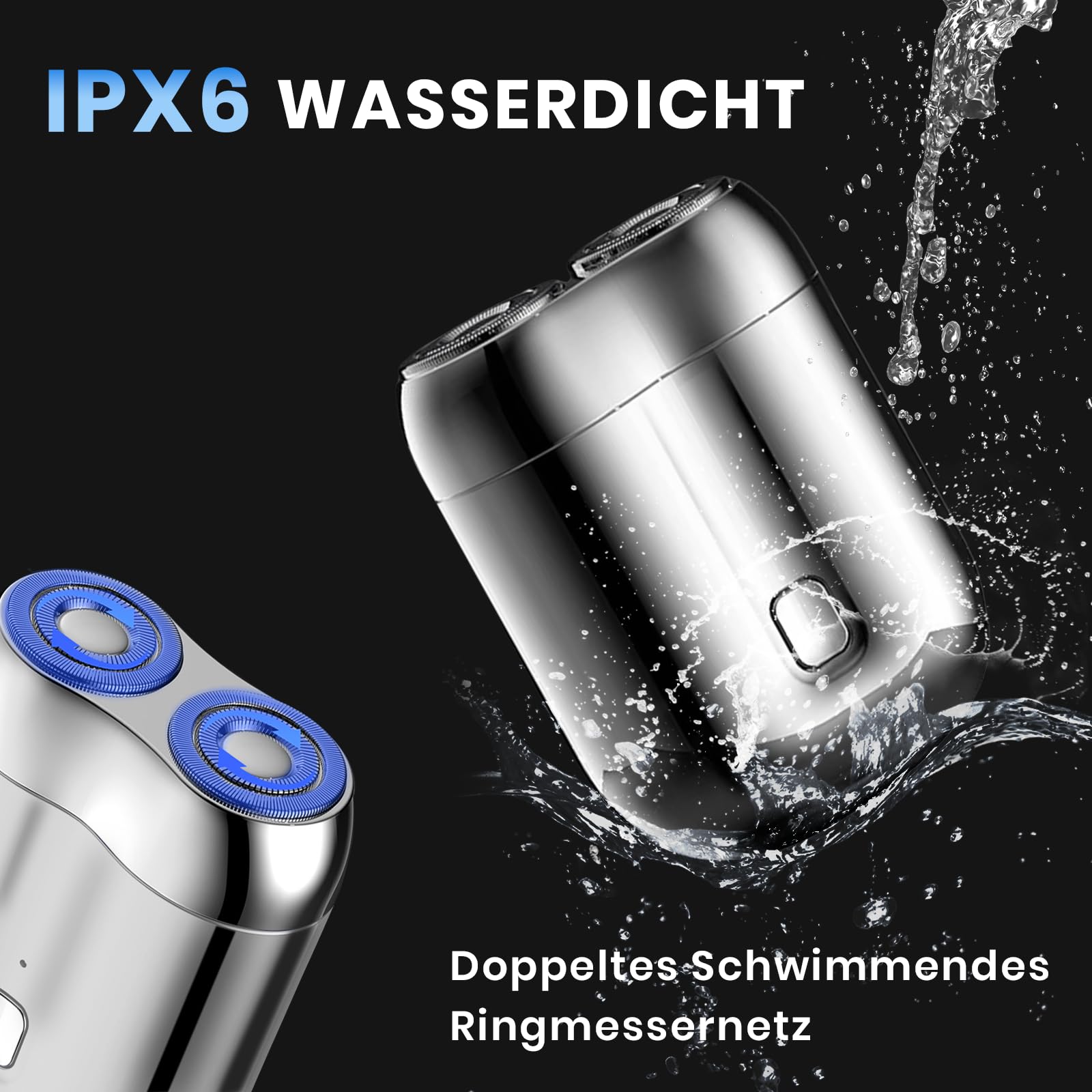 2025 Neu Tragbarer Mini Rasierer Elektrischer, IPX7 Wasserdichter Multifunktionaler Mini Trockenrasierer Herren Elektrisch, Kapsel Rasierer Zakscheerapparaat, Tiefenreinigung Shaver Men (Blau) 4