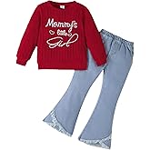 Coaturi Toddler Girl Clothes Sets: 2 Piece Long Sleeve Ribbed Tops Bell Bottoms Jeans Pants Sets Fall Winter Outfit 2-8 Years