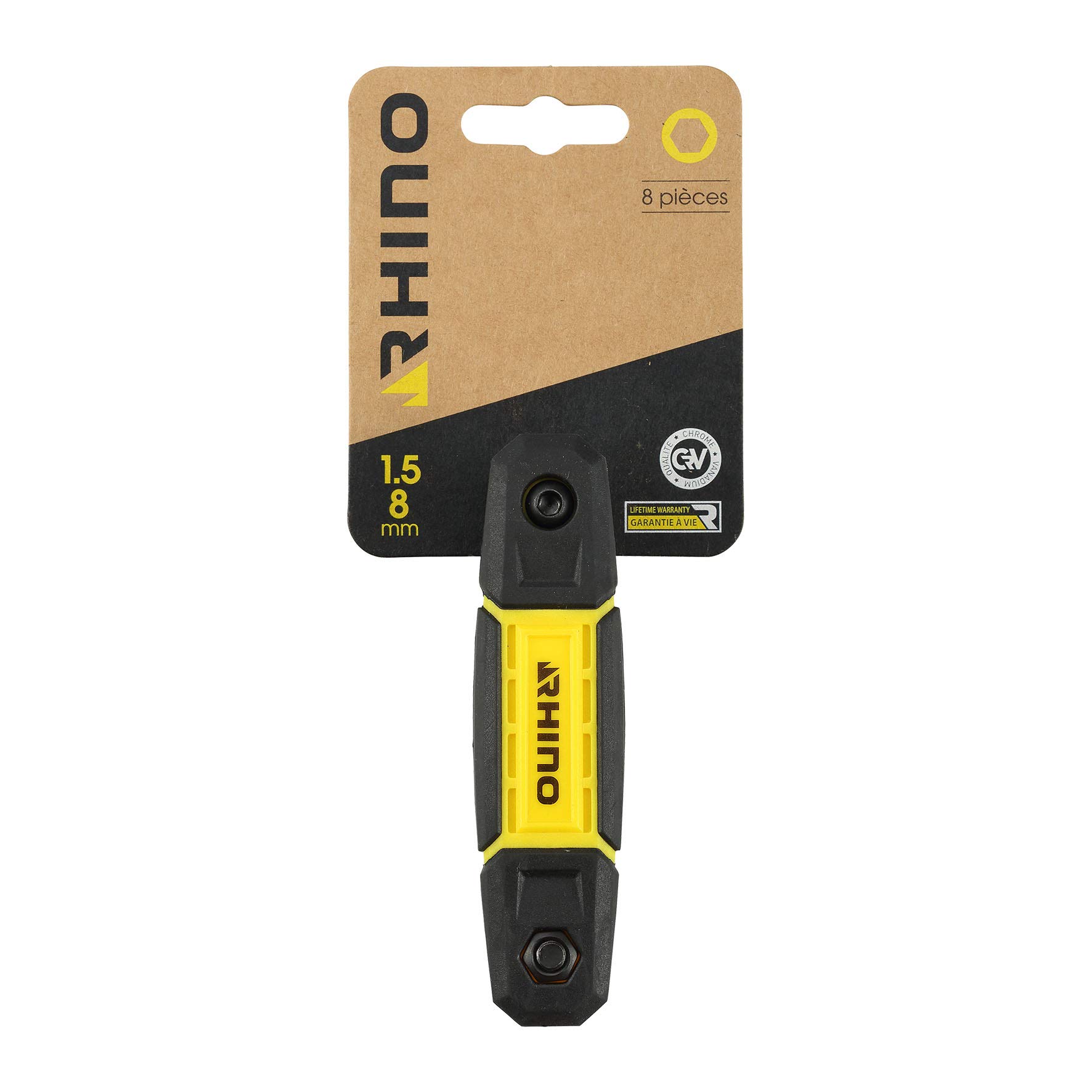 Rhino Pack of 8 Allen Keys Without Blocking 8 Allen Keys Diameter 1.5 to 8 mm Made from Steel (Chrome Vanadium)