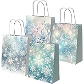 OGMOGKW Winter Wonderland Gift Bags,12pcs Snowflake Gift Bags With Handles Blue Christmas Gift Bags Winter Snowflake Paper Bags for Winter Holiday Christmas Party Favor Supplies