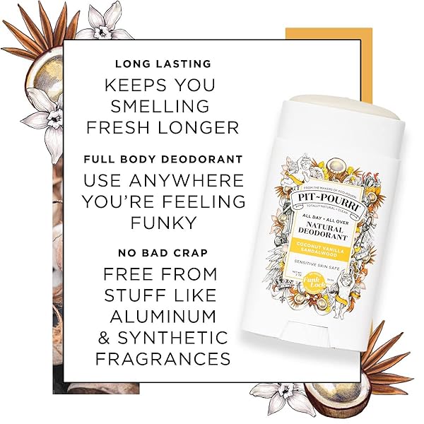 PIT POURRI ALL DAY-ALL OVER NATURAL DEODORANT, COCONUT VANILLA AND SANDALWOOD – 2.00 OUNCE (PACK OF 1)