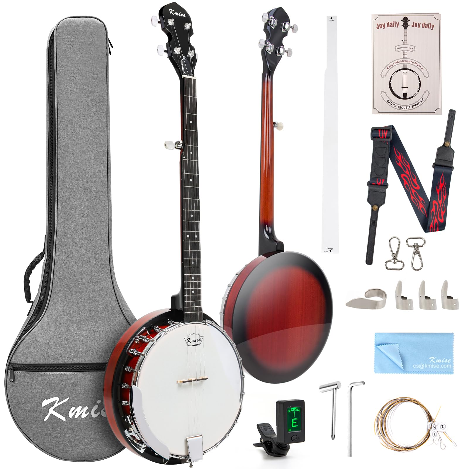 Kmise Banjolele Concert Banjo Ukulele 5 String 38 inch Banjos with Gig Bag Tuner Pickup Multifunctional Strap Strings Picks Bridge Ruler Wrench (MI2953)