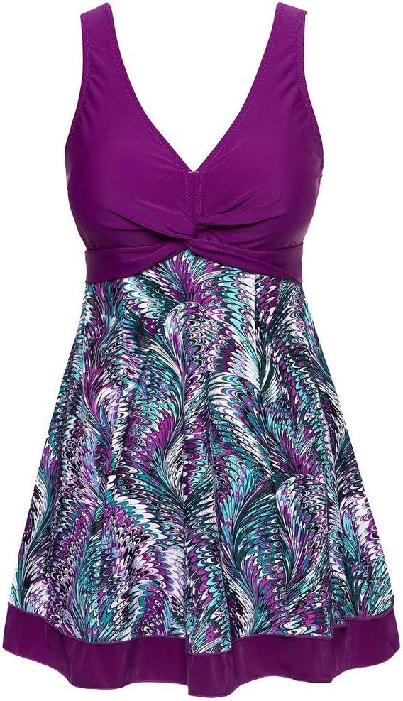 Angcoco Womens Swimwears Vintage One-Piece Swimsuit Swimdress Plus Size