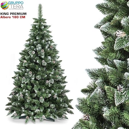 Albero Di Natale Con Pigne E Neve.Bakaji Albero Di Natale Folto Pino King Premium Artificiale Innevato Con Pigne Bianco Naturale Punte Ricoperte Di Neve Base A Croce Altezza 180 Cm 800 Rami Ignifugo 180cm Amazon It Casa E Cucina
