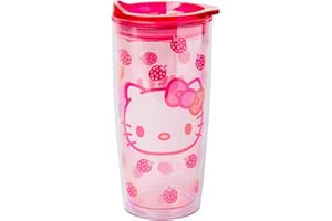Silver Buffalo Sanrio Hello Kitty Strawberry Double Wall Travel Tumbler with Slide Close Lid, 20 Ounces