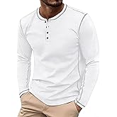 PEGENO Mens Henley Long Sleeve Button T-Shirt Casual Stylish Contrast Stitching Long Sleeve Shirts for Men