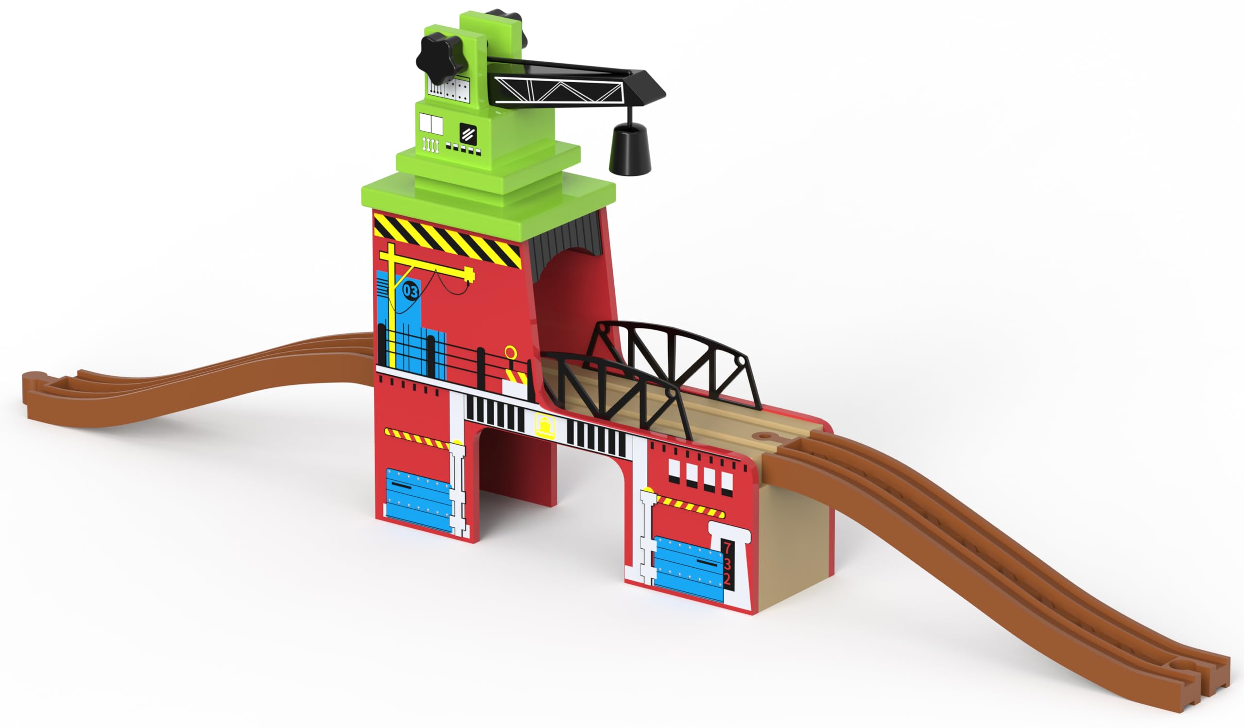 Toy Train Accessory with Track for Kids Age 3 and Up, Wooden Train Track Accessories Crane Bridge Compatible with Thomas, Brio, Chuggington, Melissa and Doug and All Major Brand Railway Track