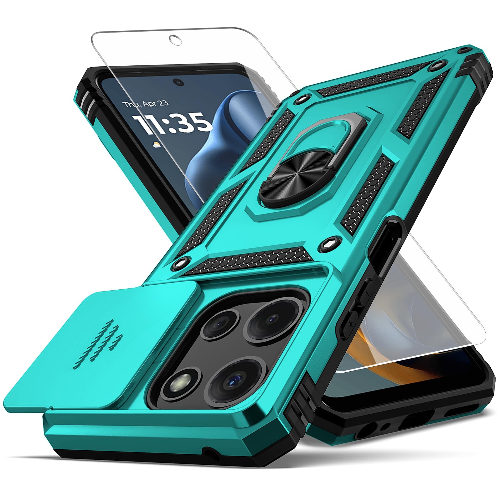 for Moto G 2026/ Moto G 2025/ Moto G Play 2026 Case,with Camera Lens Cover HD Screen Protector,[Military Grade] Car Mount Kickstand Shockproof Protective Case for Motorola G 2026 (Mint)