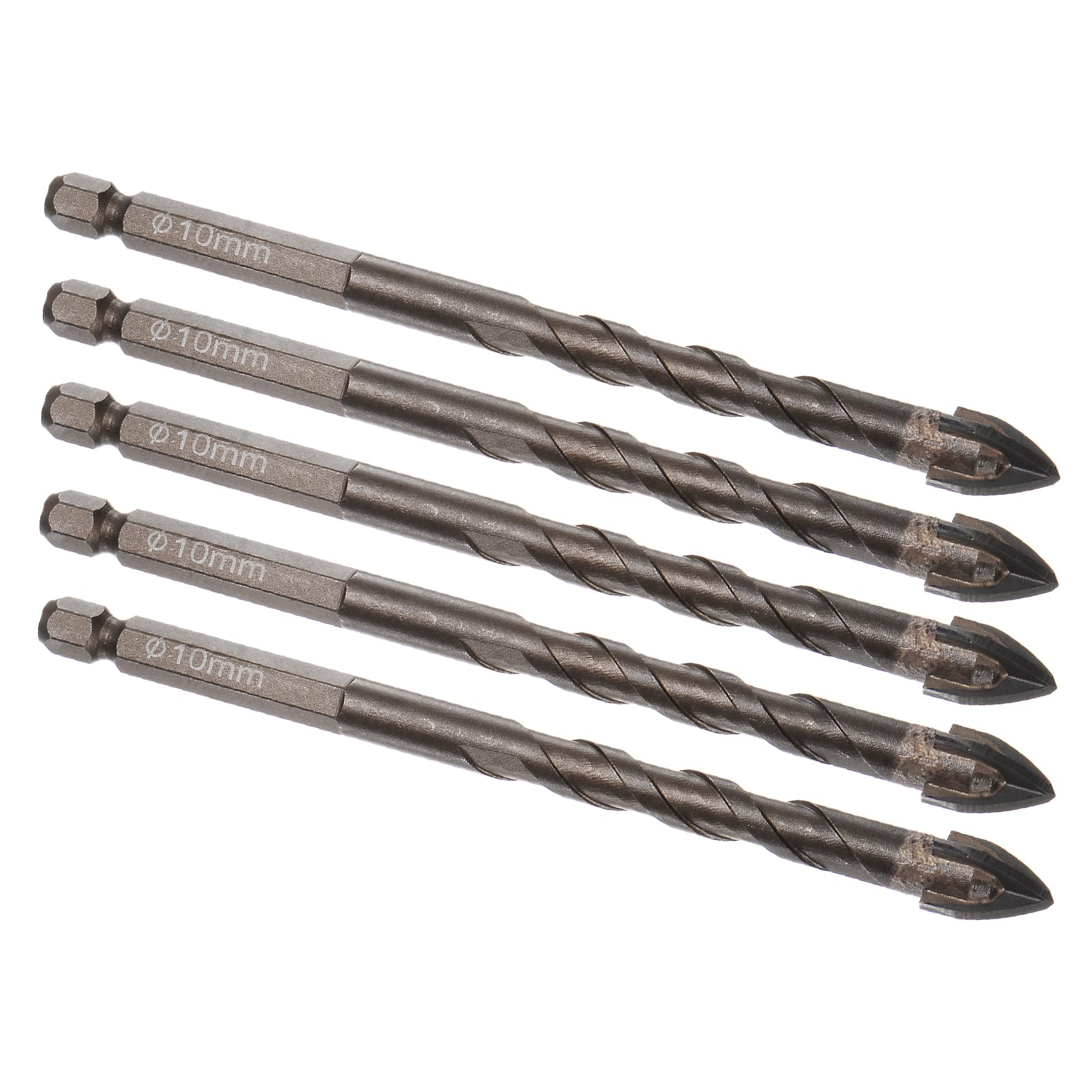 Kozelo 5pcs Titanium Masonry Drill Bit - [10mm x 120mm] Concrete Drill Bit with Hex Shank for Ceramic Tile Marble Use, U-Shaped Chip Discharge Groove