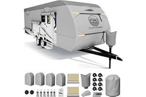 VILDVANDRING Heavy Duty Travel Trailer RV Cover 22-24ft, 8 Layers Breathable Waterproof Rip-Stop Camper Cover with Adhesive Repair Patches, Gutter, Tire & Additional Straps