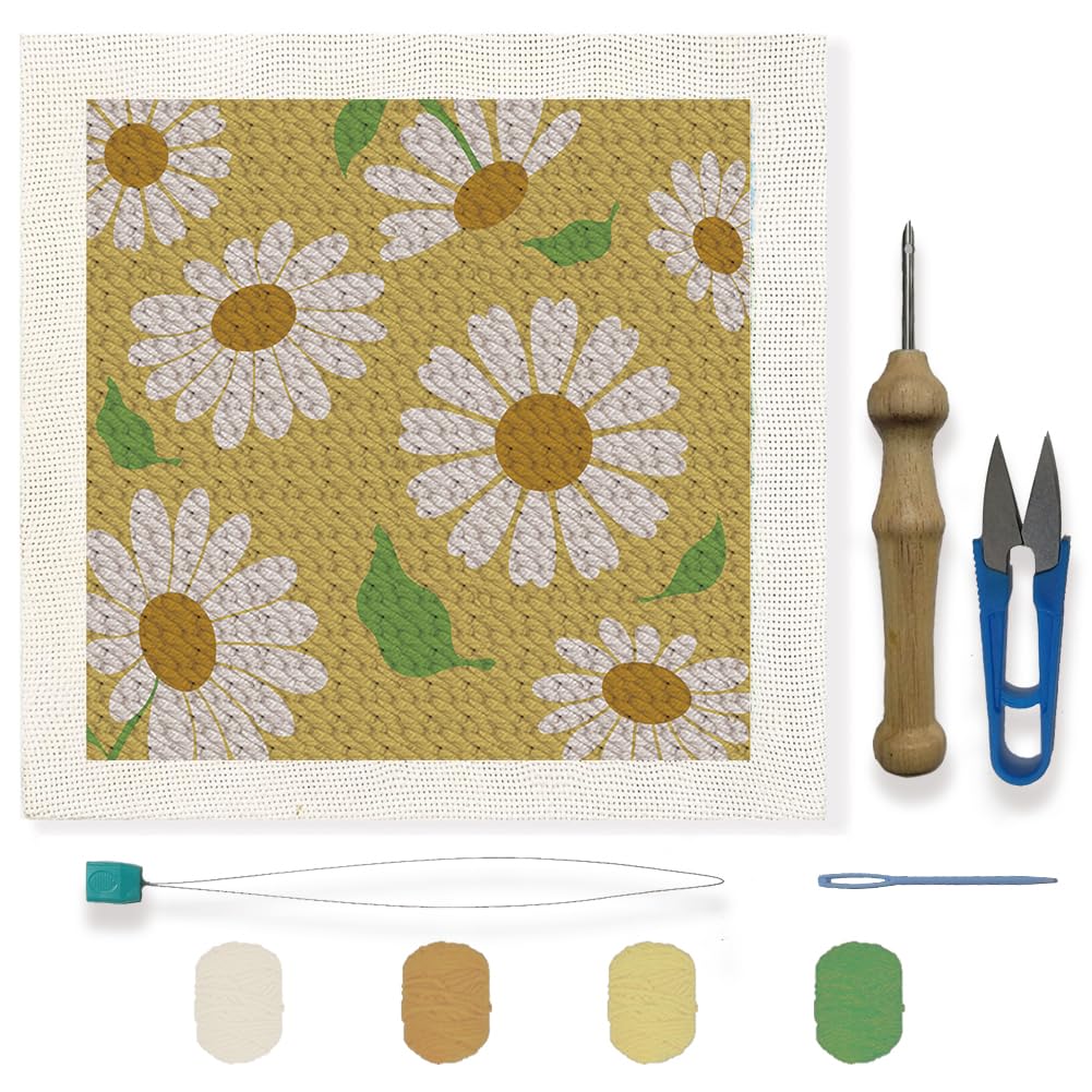 FREEBLOSS Punch Needle Kit Daisy Flower Punch Embroidery Kit Punch Needle Embroidery Rug Punch Needle Kit Needle Punch Kit Needle Punch Kit for Beginners