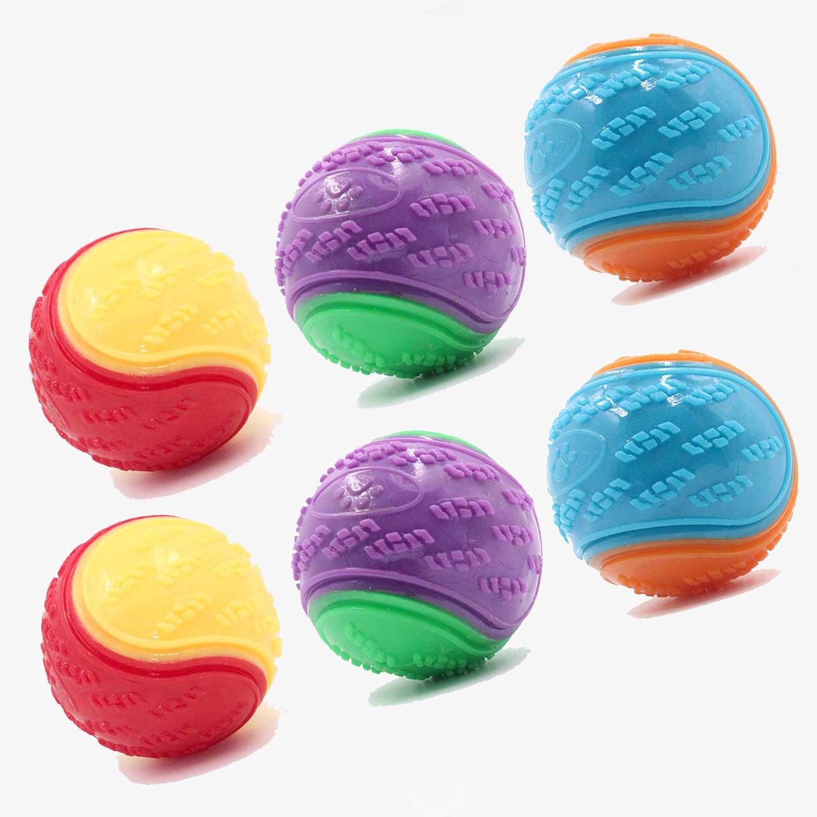 Sricam 6Pcs Squeaky Dog Ball, Dog Toys Teeth Cleaning Puppy Chew Toys Pet Training Balls Interactive Dog Ball for playing, Training, Interacting (Red Yellow, Green Purple, Blue Orange)